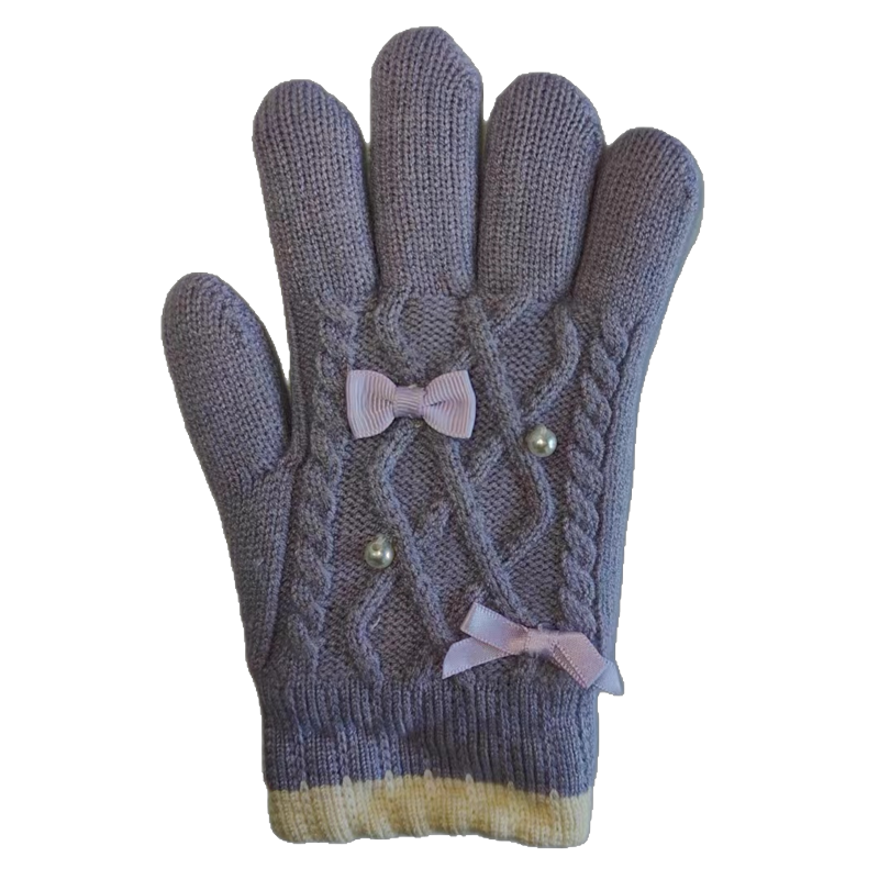 Women's Acrylic Shu Velveteen Lining Bowknot Pearl Decoration Gloves